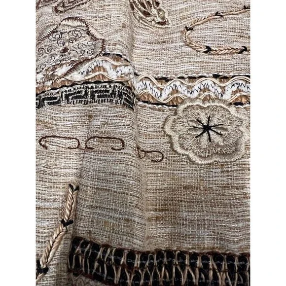 Coldwater Creek Tan Embroidered Floral Western Boho Linen Blazer Jacket Size 10 - Picture 5 of 11